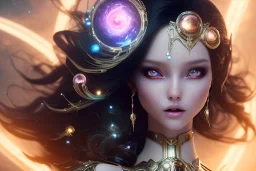  beautiful cosmic woman, long black hair, nice smiling, magic glamour make up, delicate colors, beautiful glamour galactique dress, ultra sharp focus, 8k, unreal engine 5, extremely sharp detail, light effect, soft light atmosphere of a spaceship, smooth, full of details, face in front, complete vision of face and hair and body