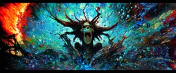a high definition screen shot of a ancient comic book cover detailing the creatures found on other worlds, retrofuturistic, phototrealism, Macabre Rapture End of days Revelation scene, isanely detailed matte oil painting, sinner apotheosis,diagonal composition, unbalanced, abstract surreal horror, eerie, scary warm a colorful splash of steampunk bubbles , amazing splashscreen artwork, photoshop water art, liquid painting, swirling paint colors, ink splash, physics splashes of colors, colorful sw