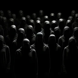 faceless army of bodies to symbolize the anonymity of individuals seeking identity verification , dark black