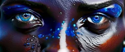 Extreme closeups of Wolof people. Their eyes glow with gemstone colors and reflect Cobalt Infinity, –v6