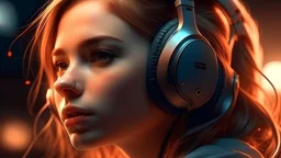 Beautiful woman wearing headphones Enjoy listening to music, Ultra HD, best quality, the best picture quality, Best Masterpiece, Intricate details, perfect details, ultra-realistic, hyper-realistic