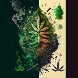 Create a visually captivating poster that represents the different stages of addiction and recovery, incorporating symbolic imagery of weed, smoke, and crushed weed.