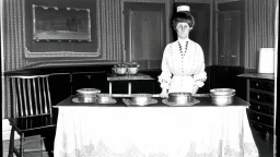 lady standing behind a table with no tabletop