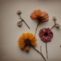 aesthetic layout of small dried flower on textured paper, beautiful composition, vintage, tender, mild colours