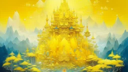 A yellow shining crystal castle painted by Qiu Ying