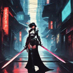 [art by Alphonse Mucha] In the neon-drenched alleys of Neo-Tokyo, Shadowrunner Zero, a cybernetic assassin, stalks her target, a corrupt executive with chrome-plated bodyguards. With precision and stealth, she strikes, her mono-filament katana cutting through the first guard effortlessly. The scene unfolds in a futuristic dance of shadows and light, showcasing Shadowrunner Zero's deadly blend of technology and skill. As the fallen guard lies at her feet, Shadowrunner Zero embodies the essence