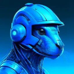 A portrait of blue cybernetic gopher wearing a futuristic helmet. Digital Art. Digital Drawing