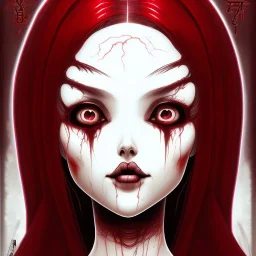 gothic girl, Junji Ito style, darkred tones,