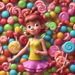 candy girl, stylized 3d. pixar, cartoon
