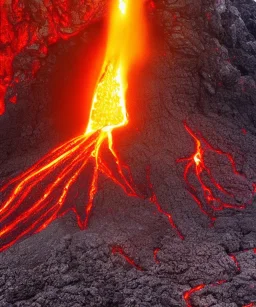 festive holiday Christmas tree surrounded by lava in a volcano