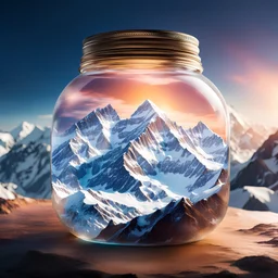 The entire Mt everest is contained in a glass jar，Ultra photo realsisim，ultra - detailed，dramatic lights，4k，Colorful environment