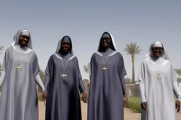 4 suore africane con tunica grigia