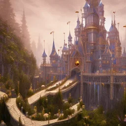 The palace of magic king, huge structure, panoramic view, zoomed out view of the exterior, mysterious, soft lighting, unreal engine 5 volumetric lighting, intricate details, realistic style, 8k resolution