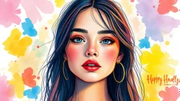 Quirky fashion portrait illustration in vibrant watercolor style, Portrait of a beautiful young woman surrounded by vibrant colors and airy lighting in this stunning fashion illustration featuring quirky watercolor brushstrokes, Surreal, textured, 3D, 8K, best quality, fine rendering, high detail, hyperrealism, high resolution, high definition, multi-layered, extreme focus, hyper sharp, hyperfocus,