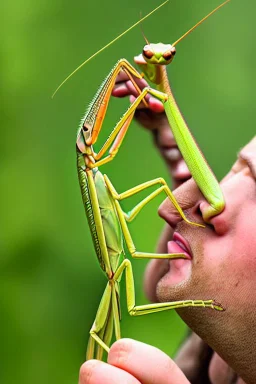 Giant praying mantis eating a human