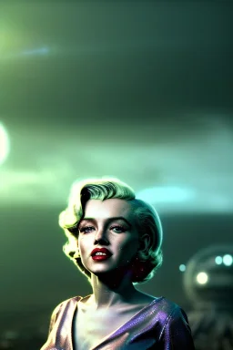 Ultra Realistic retro sci-fi scene, portrait, blonde woman, sweet young Marilyn Monroe face, perfect iris, tight latex coat, Strange planet background, Retro sci-fi style helmet, fog, rain, soft color, highly detailed, unreal engine 5, ray tracing, RTX, lumen lighting, ultra detail, volumetric lighting, 3d, finely drawn, high definition, high resolution.