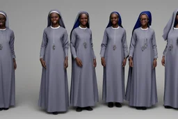 4 suore africane con tunica grigia figura intera sorrisi, visi armoniosi