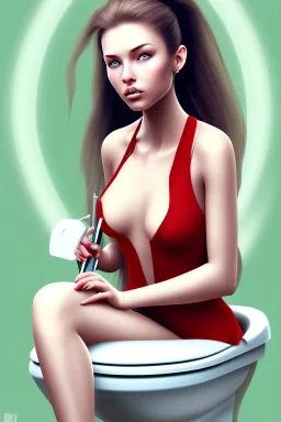 Girl sitting on the toilet