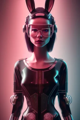 MCU Portrait, Front image, cyberpunk rabbit mask, us woman, black pink color, latex dress, highly detailed, concept art, smooth, unreal engine 5, god rays, ray tracing, RTX, lumen lighting, ultra detail, volumetric lighting, 3d, finely drawn, high definition, high resolution.