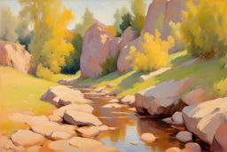 Sunny day, rocks, mountains, puddle, rodolphe wytsman and ludwig dettman impressionism paintings