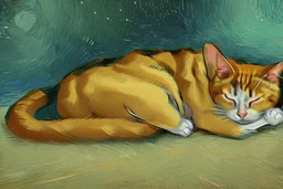 sleeping cat in van gogh style