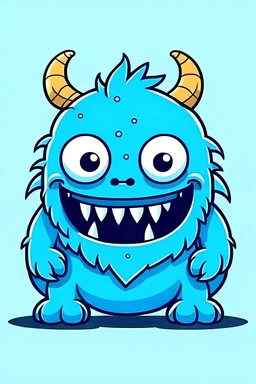 basic blue little monster with big teeth, cartoon style