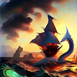 Full Drawing of Leviathan Dragon of the sea Joaquín Sorolla Style