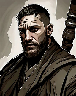 Portrait of a war hardened Jedi, Mid 30s, looks like older tom hardy