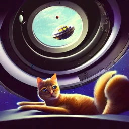 hyper-realistic spaceship interior with floating astronaut and cat, milkyway view through porthole, 8k resolution, high-quality, fine-detail, detailed matte, intricate, 3D octane render, illustration, digital art, brian froud, howard lyon, anna dittman, greg rutowski,