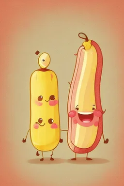 Cute cartoon like bacon and banana characters