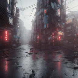 ciberpunk, big street empty tokyo, children lost, rain, intricate, xtreme detailed, 4k, unreal engine 5, photorealistic