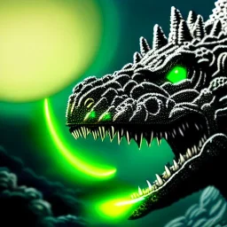 ultra detailed fullbody Drawing of Mech Godzilla ,with glowing Green eyes, extremely detailed digital painting, intrincate, extremely detailed face,crystal clear Big eyes, in the style of Pixar , mystical colors , perfectly centered image, perfect composition, rim light, beautiful lighting, 8k, stunning scene, raytracing