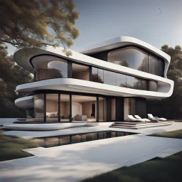 Arte lineal de una casa campestre moderna, estilo Zaha Hadid, minimalista