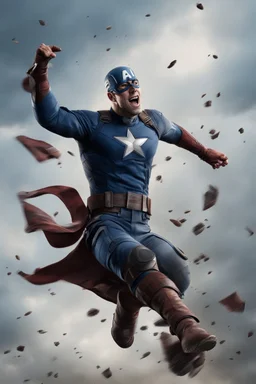 Create a picture of captain america falling from the skye