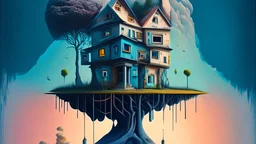 a conceptual illustration of the idea of property ownership under the principles of Universal Law, depicting a house standing tall amidst a legal framework, ownership, Universal Law, property, no eviction, abstract art, symbolic, philosophical concept, deep meaning, thought-provoking, medium detail, surrealistic, digital painting, 4k
