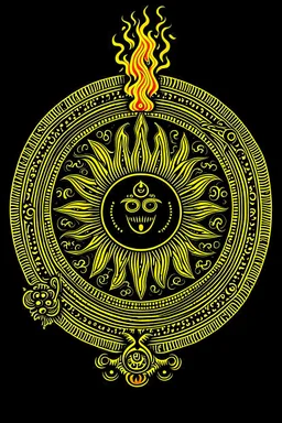 European pagan symbol Black sun art with fire