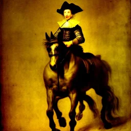 portrait of a horse riding by Rembrandt style