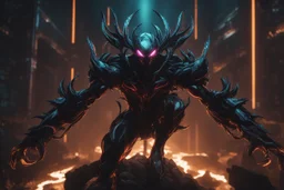 grendel machine in 8k solo leveling shadow artstyle, Crystal and Symbiote them, neon effect , magic circle, close picture, full body, apocalypse, intricate details, highly detailed, high details, detailed portrait, masterpiece,ultra detailed, ultra quality