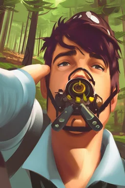 TF2 engineer taking a selfie at the forest