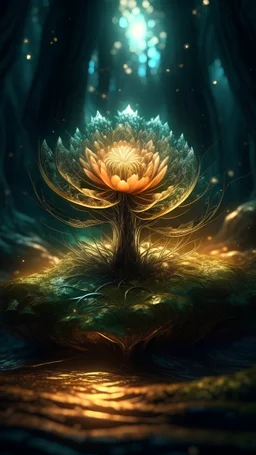 epic a full-size photo of a Dendrophylax lindeniii flower with innumerable petals, front illumination only, forest background, magic wake, fantasy illustration, sparks, glitter, grainy, noise, fractal crack effect, cinematic, deep depth of field, 3D, 16k resolution photorealistic, a masterpiece, breathtaking intricate details, reflective catchlights, high quality, abstract vector fractal, wave function, Zentangle, 3d shading