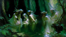 In the heart of a mystical forest, where the veil between reality and imagination is thin, lies a scene of ethereal beauty: The nymphs of the great bathers.