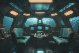 a look from the inside of a tenno warframe submarine, hyper realism, photo realism, realistic lighting, realistic color grading