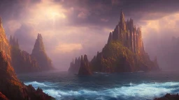 Atlantis, fantasy, landscape, realistic, volumetric lighting, 8k, RTX, style Albert Bierstadt, style John Pitre