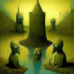 Style by Pawel Kuczynski and Squeak Carnwath and Zdzislaw Beksinski, dramatic 70s nightmare ultra sinister underground cartoon,