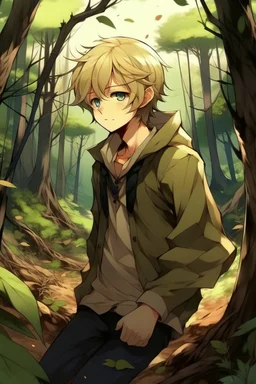 Dirty Blonde Anime Boy in the woods