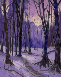 A purple winter forest painted by Claude Monet