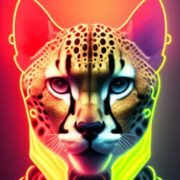 A beautiful portrait of a cyborg cheetah yellow neon color scheme, high key lighting, volumetric light high details psychedelic background