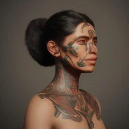 Hispanic woman with themed tattoos