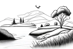 landscape simple drawings without color for coloring