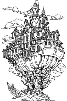 Howl's Moving Castle coloring pages with, white background, full body, only use outline, , clean line art, white background, no shadows and clear and well outlined
